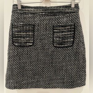 Ann Taylor Loft Black White Gray Tweed Skirt Pockets Lined Zip Sz 0 Preppy